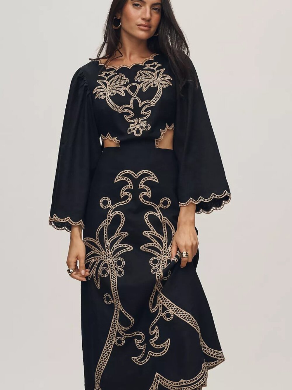NEW Farm Rio Size M Women's Long-Sleeve Cutout Embroidered Midi Dress - Black - Picture 2 of 4
